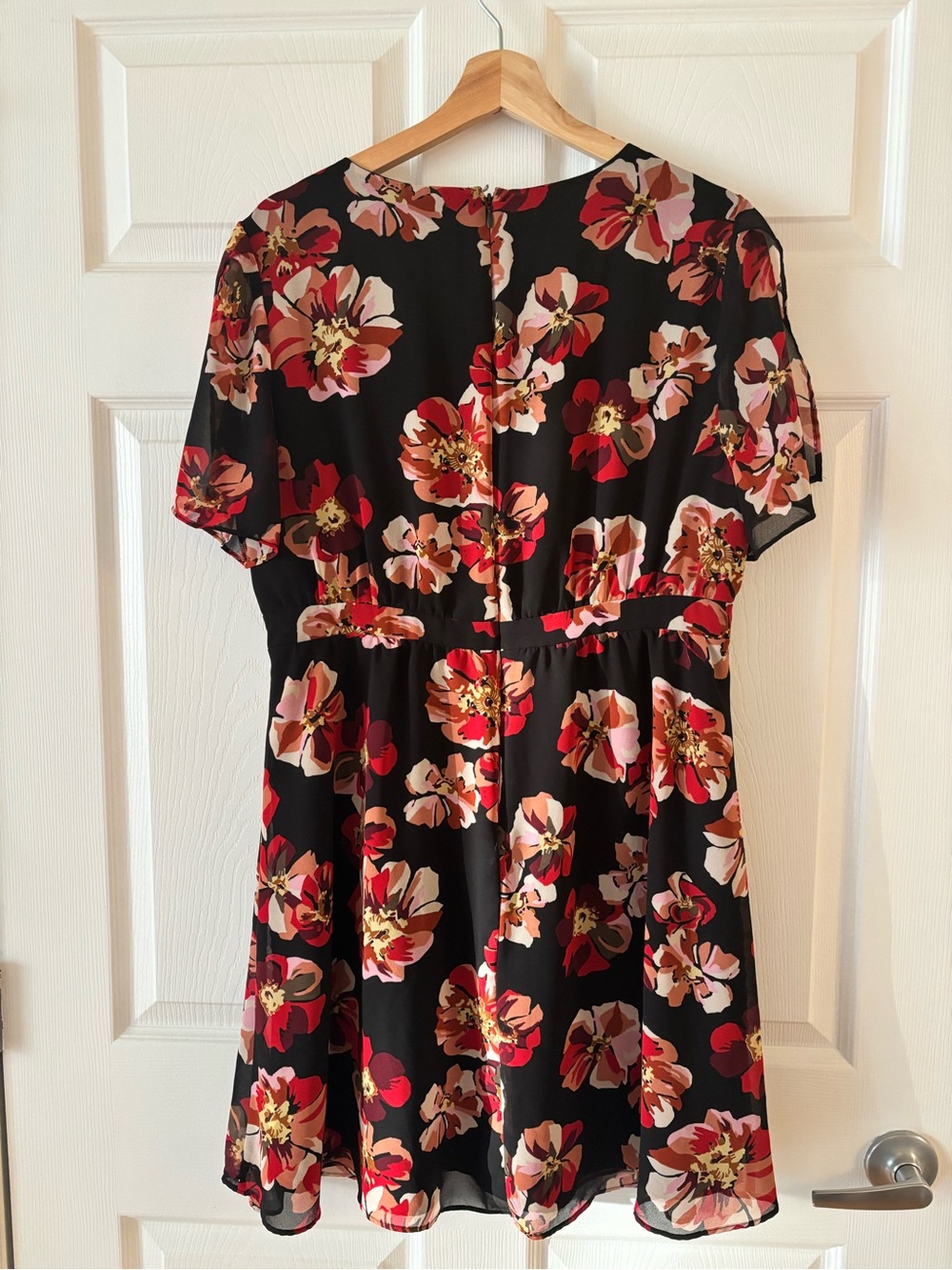 Madewell Black Floral Mini Dress with Red and Pink Blossoms - Picture 5 of 7